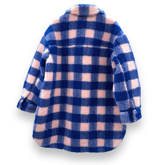 Stand‎ Studio Sabi Oversized Blue & Pink Plaid Fuzzy Shacket Jacket Sz 32 - Picture 6 of 10